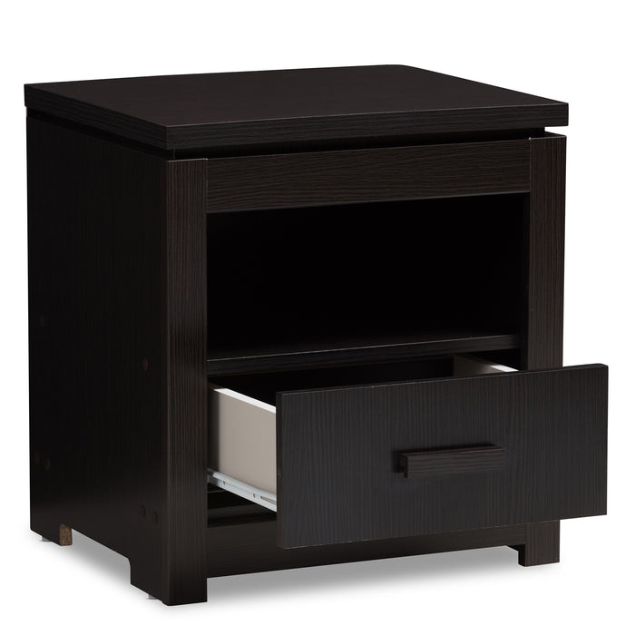 Urban Designs Felix 1-Drawer Wooden Nightstand in Wenge Brown Finish