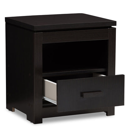Urban Designs Felix 1-Drawer Wooden Nightstand in Wenge Brown Finish