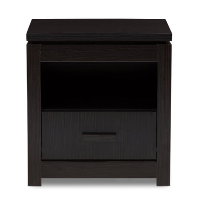 Urban Designs Felix 1-Drawer Wooden Nightstand in Wenge Brown Finish