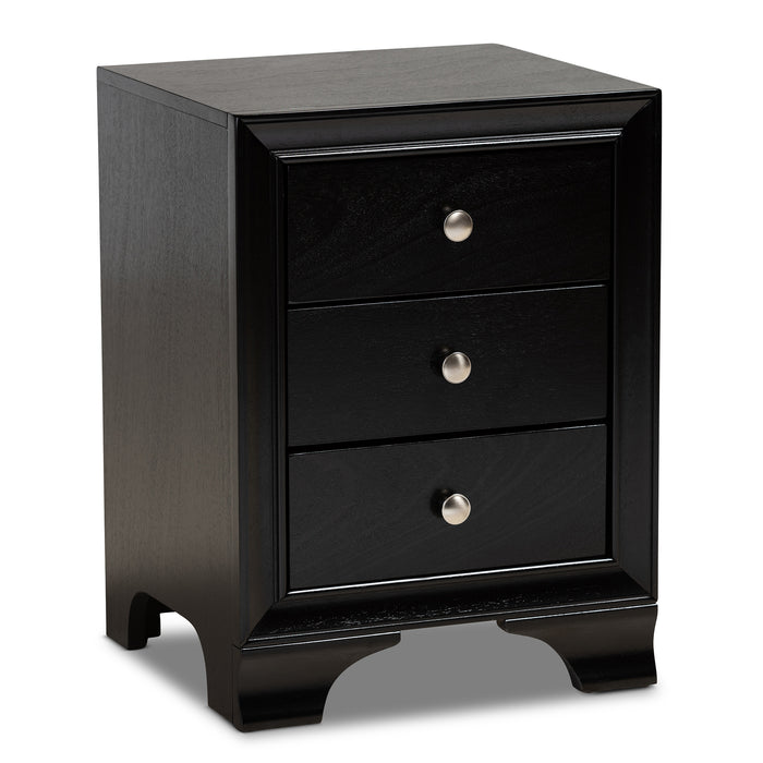 Urban Designs Gerald Traditional 3-Drawer Wood Nightstand - Black