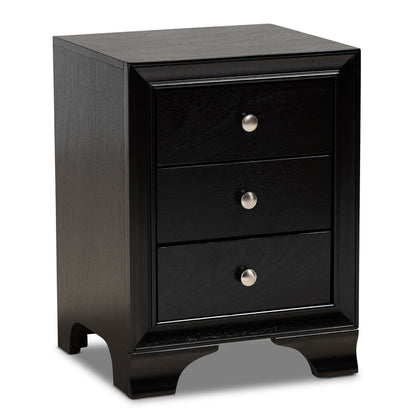 Urban Designs Gerald Traditional 3-Drawer Wood Nightstand - Black