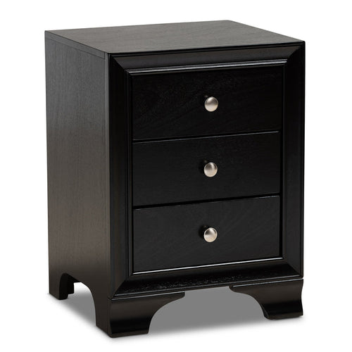 Urban Designs Gerald Traditional 3-Drawer Wood Nightstand - Black