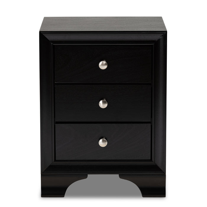 Urban Designs Gerald Traditional 3-Drawer Wood Nightstand - Black