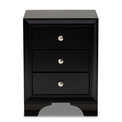 Urban Designs Gerald Traditional 3-Drawer Wood Nightstand - Black