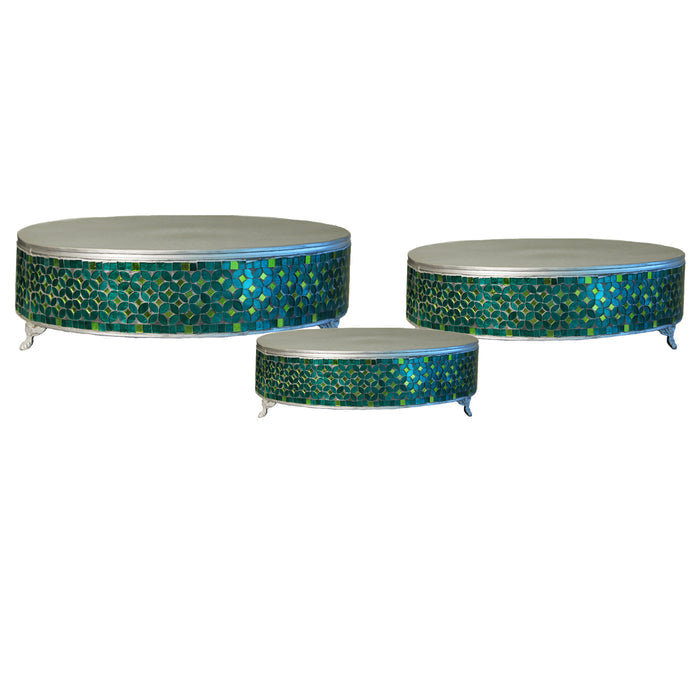 Urban Designs Handcrafted Turquoise Mosaic 3-Piece Round Cake Stand
