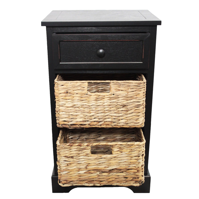 Urban Designs Malibu 3-Drawer Night Stand with Wicker Baskets - Espresso