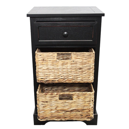 Urban Designs Malibu 3-Drawer Night Stand with Wicker Baskets - Espresso
