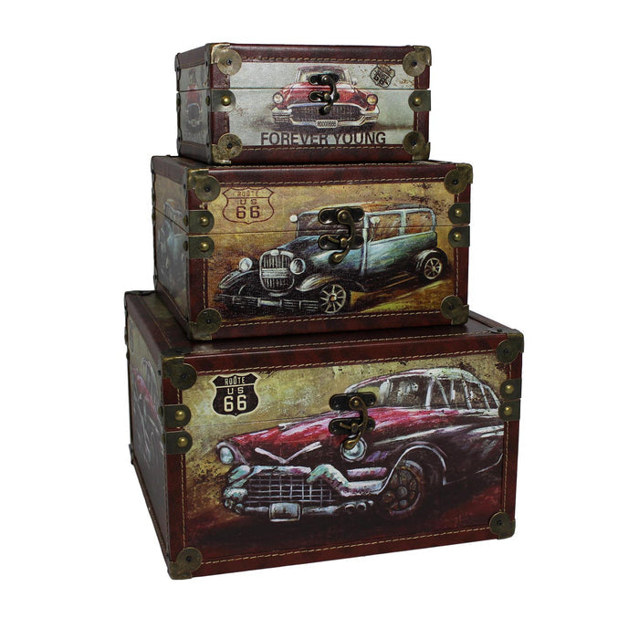 Urban Designs Old Fashion Route 66 Cars 3-Piece Decorative Box Set