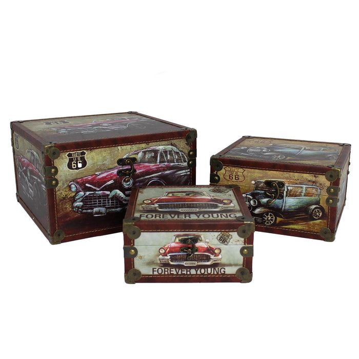 Urban Designs Old Fashion Route 66 Cars 3-Piece Decorative Box Set