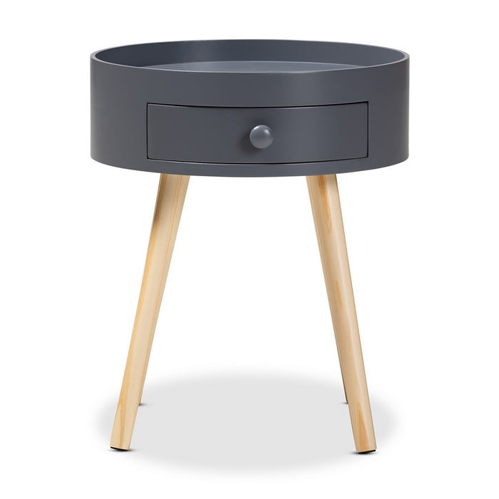 Urban Designs Round Box Nightstand With Drawer - Dark Grey