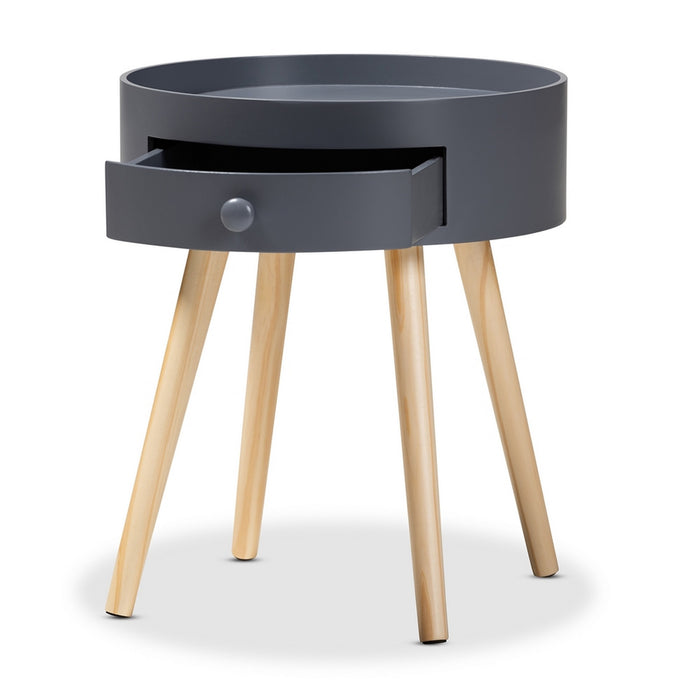 Urban Designs Round Box Nightstand With Drawer - Dark Grey