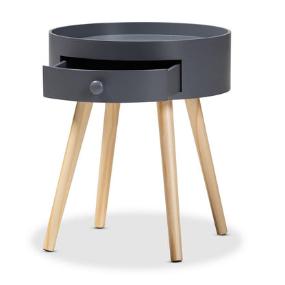 Urban Designs Round Box Nightstand With Drawer - Dark Grey