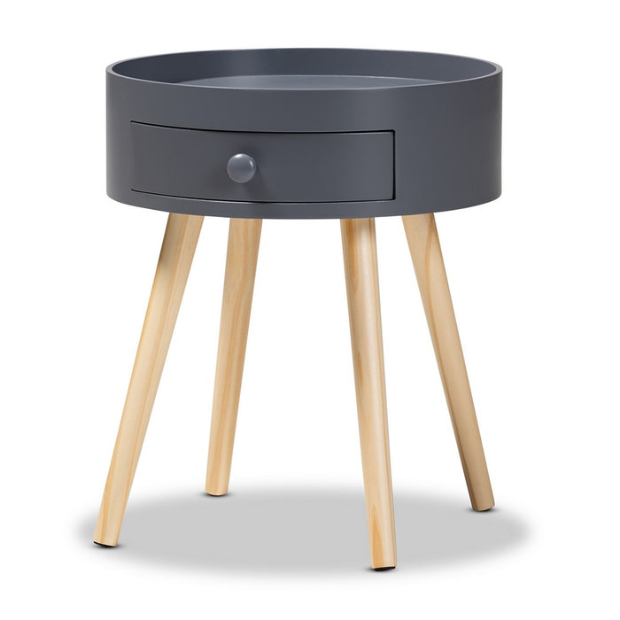 Urban Designs Round Box Nightstand With Drawer - Dark Grey