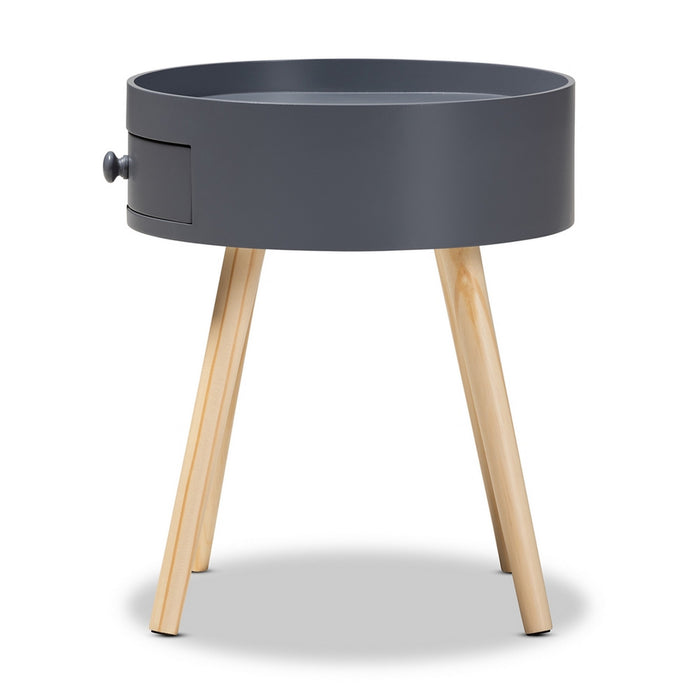 Urban Designs Round Box Nightstand With Drawer - Dark Grey