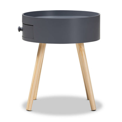 Urban Designs Round Box Nightstand With Drawer - Dark Grey