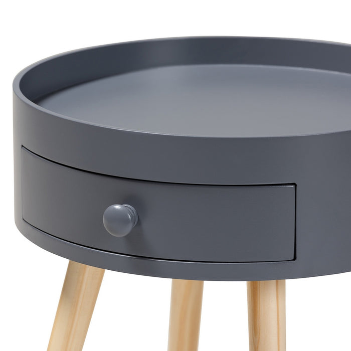 Urban Designs Round Box Nightstand With Drawer - Dark Grey