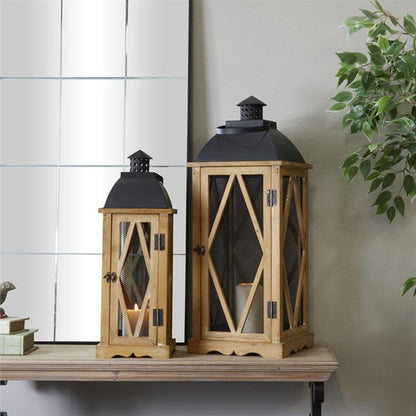 Urban Designs Santa Barbara 2-Piece Set Natural Wood Square Lanterns