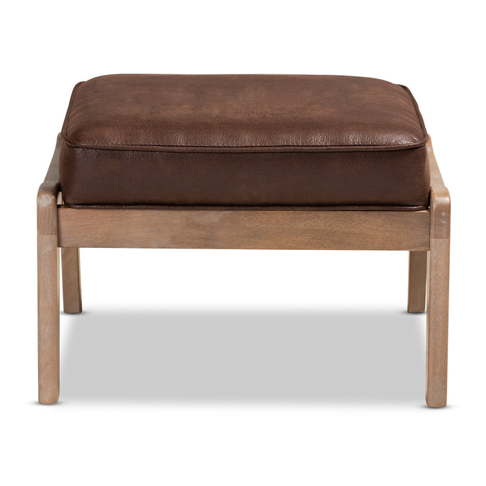 Urban Designs Seline Faux Leather Upholstered Wooden Ottoman - Dark Brown