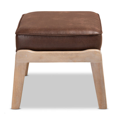 Urban Designs Seline Faux Leather Upholstered Wooden Ottoman - Dark Brown