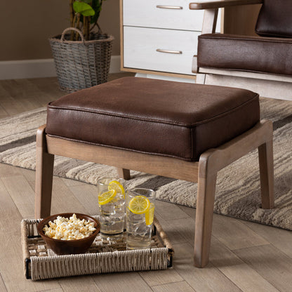 Urban Designs Seline Faux Leather Upholstered Wooden Ottoman - Dark Brown