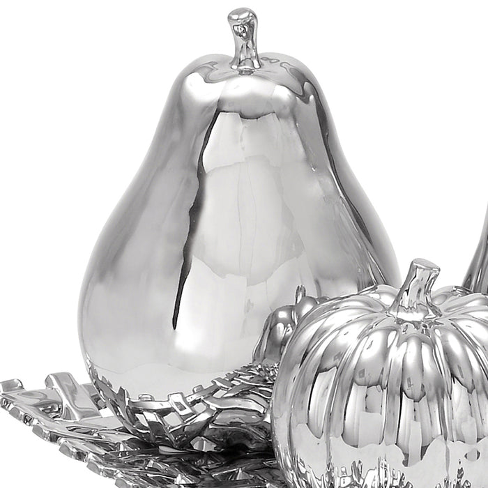 Urban Designs Silver Ceramic Lattice Fruit Bowl Centerpiece