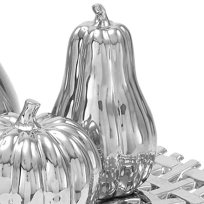 Urban Designs Silver Ceramic Lattice Fruit Bowl Centerpiece
