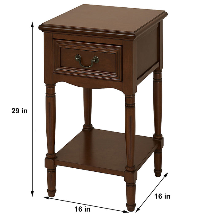 Urban Designs Wooden Accent Table / Nightstand with Drawer and Bottom Shelf – 29" H, 16" L x 16" W