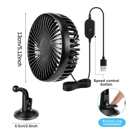 USB Car Fan 3-Speed Adjustable, Car Ventilation Cooling Fan With Suction Cup, 360° Rotatable, Small Electric Fan, Quiet Brushless Motor, Ventilation Fan Suitable For Cars, RVs, Off-Road Vehicles, Boat