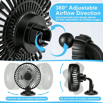 USB Car Fan 3-Speed Adjustable, Car Ventilation Cooling Fan With Suction Cup, 360° Rotatable, Small Electric Fan, Quiet Brushless Motor, Ventilation Fan Suitable For Cars, RVs, Off-Road Vehicles, Boat