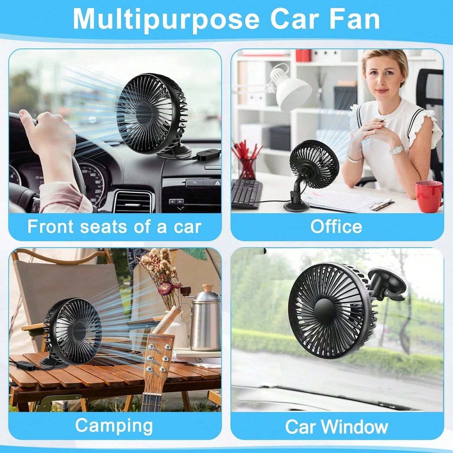 USB Car Fan 3-Speed Adjustable, Car Ventilation Cooling Fan With Suction Cup, 360° Rotatable, Small Electric Fan, Quiet Brushless Motor, Ventilation Fan Suitable For Cars, RVs, Off-Road Vehicles, Boat
