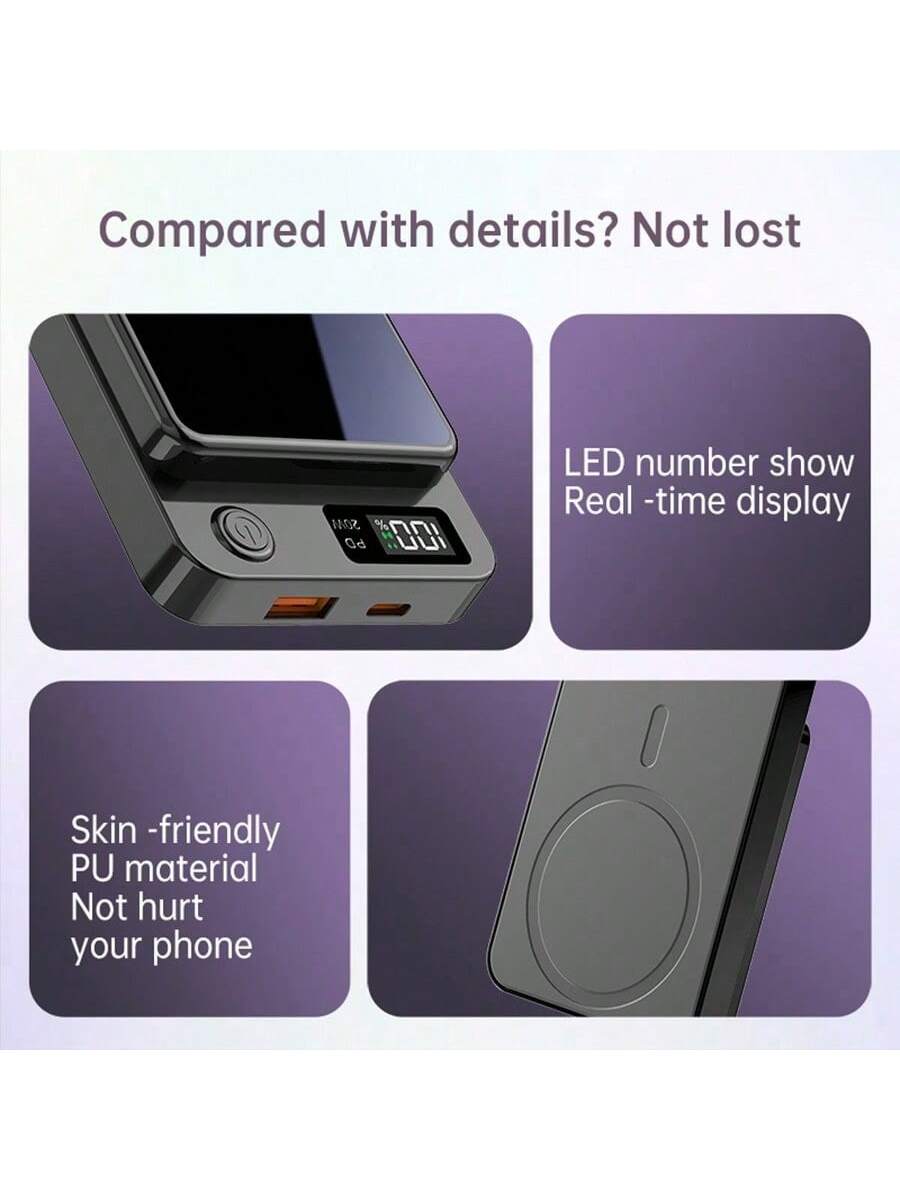 USLION 10000mAh Portable Charger With Built-In Charging Cables, Mini Fast Charging Power Bank With Digital Display, LED Emergency Light & Carry Strap, Pocket Size Battery Pack For Handbags, Coffee Sho