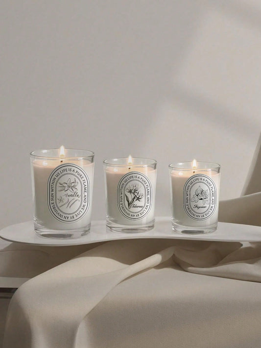 Vanilla, Lavender, Rose Glass Jar Candles, Home Fragrance Candles, Smokeless Scented Candles, Suitable For Aromatherapy, Odor Elimination, Meditation, Yoga, Prayer, Gifting, Stress Relief And Relaxati