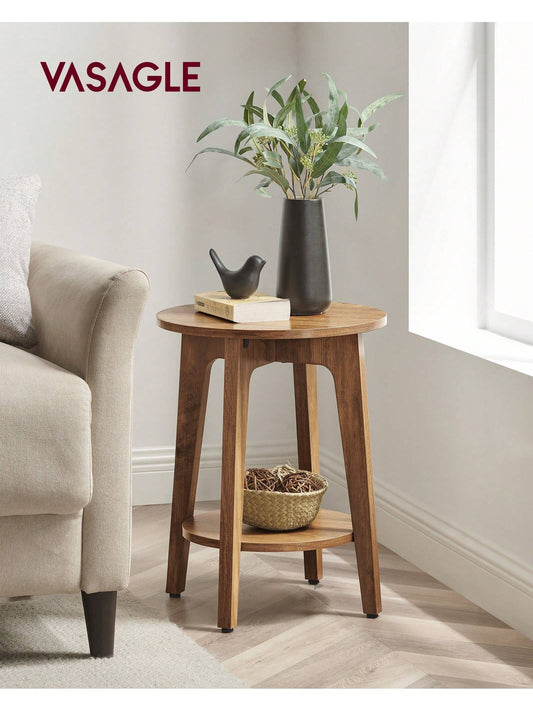 VASAGLE Round End Table With Lower Shelf, Side Table, Nightstand For Small Spaces, 15.8 X15.8 X 19.7 Inches, Room Decor, Grey And Brown