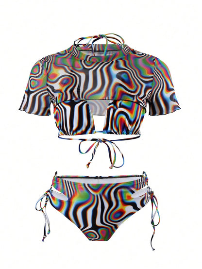 Vaytide Women's Zebra Print Halter Neck Swimwear Set, Bikini Set Outfit Beach Bikini Set Bathing Suit Music Festival Summer Beach