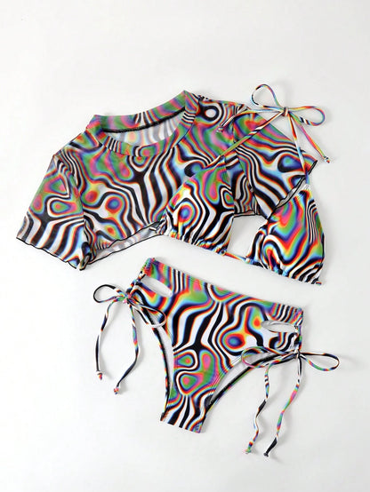 Vaytide Women's Zebra Print Halter Neck Swimwear Set, Bikini Set Outfit Beach Bikini Set Bathing Suit Music Festival Summer Beach