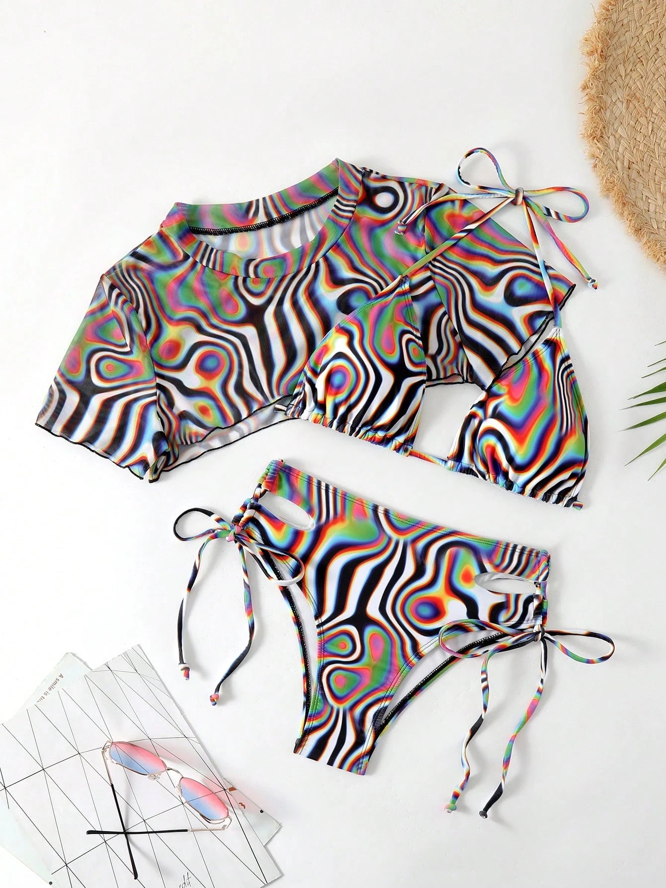 Vaytide Women's Zebra Print Halter Neck Swimwear Set, Bikini Set Outfit Beach Bikini Set Bathing Suit Music Festival Summer Beach