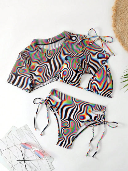 Vaytide Women's Zebra Print Halter Neck Swimwear Set, Bikini Set Outfit Beach Bikini Set Bathing Suit Music Festival Summer Beach