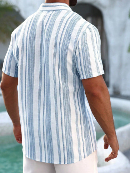 VENTUSAIL Men's Casual Colorblock Striped Short Sleeve Shirt, Summer, Holiday