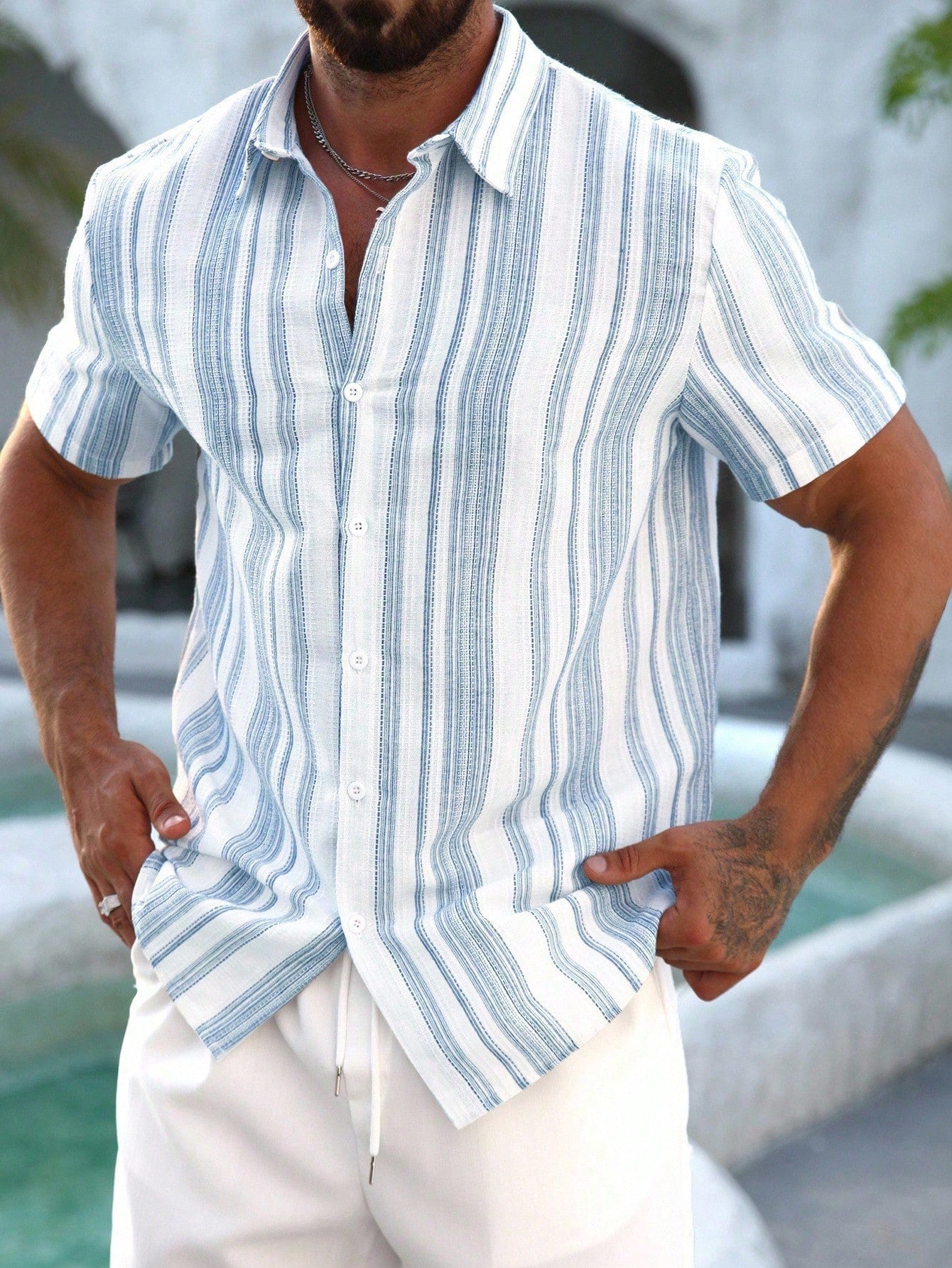 VENTUSAIL Men's Casual Colorblock Striped Short Sleeve Shirt, Summer, Holiday