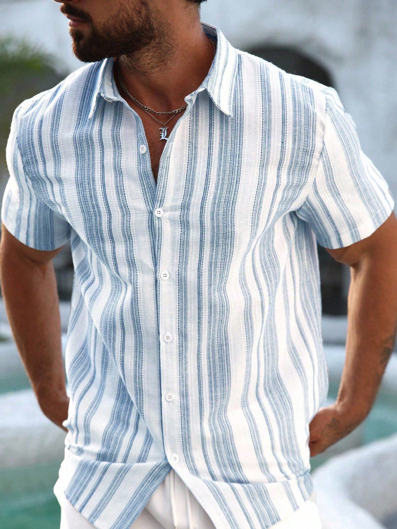 VENTUSAIL Men's Casual Colorblock Striped Short Sleeve Shirt, Summer, Holiday