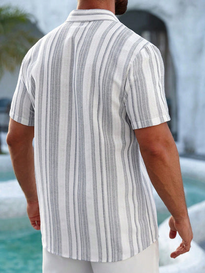 VENTUSAIL Men's Casual Colorblock Striped Short Sleeve Shirt, Summer, Holiday