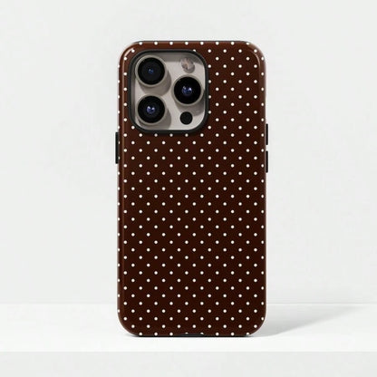 VESPOP Cute White Polka Dot Fashion Brown Base White Polka Dot Phone Case, Cute Y2K Style. Compatible With IPhone 17, 16, 15, 14, 13, 12, 11 Pro Max Plus Models,International Version, Not The Domestic