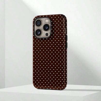 VESPOP Cute White Polka Dot Fashion Brown Base White Polka Dot Phone Case, Cute Y2K Style. Compatible With IPhone 17, 16, 15, 14, 13, 12, 11 Pro Max Plus Models,International Version, Not The Domestic