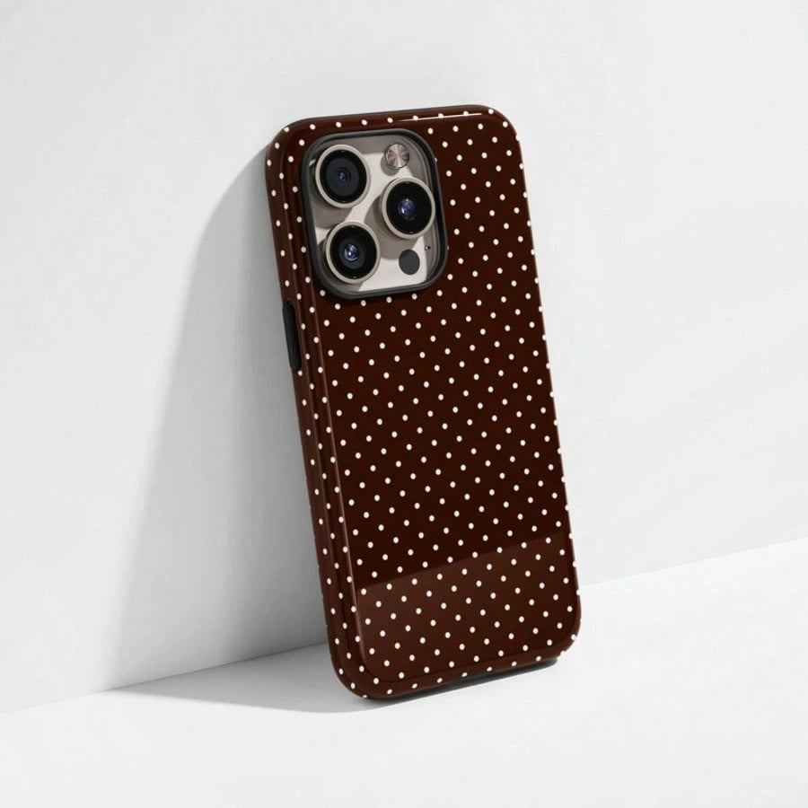 VESPOP Cute White Polka Dot Fashion Brown Base White Polka Dot Phone Case, Cute Y2K Style. Compatible With IPhone 17, 16, 15, 14, 13, 12, 11 Pro Max Plus Models,International Version, Not The Domestic