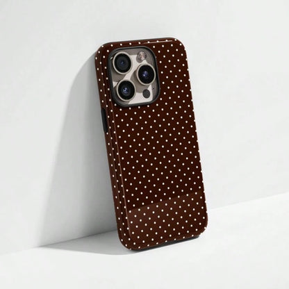 VESPOP Cute White Polka Dot Fashion Brown Base White Polka Dot Phone Case, Cute Y2K Style. Compatible With IPhone 17, 16, 15, 14, 13, 12, 11 Pro Max Plus Models,International Version, Not The Domestic