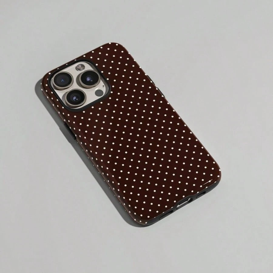 VESPOP Cute White Polka Dot Fashion Brown Base White Polka Dot Phone Case, Cute Y2K Style. Compatible With IPhone 17, 16, 15, 14, 13, 12, 11 Pro Max Plus Models,International Version, Not The Domestic