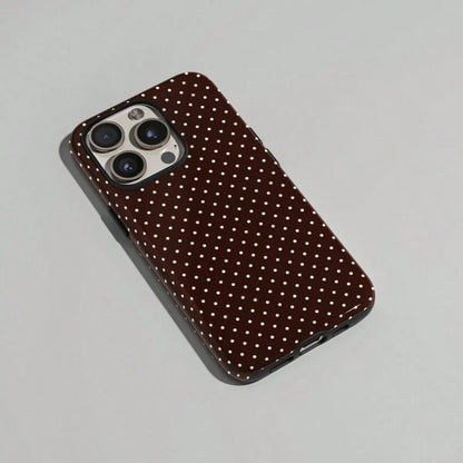 VESPOP Cute White Polka Dot Fashion Brown Base White Polka Dot Phone Case, Cute Y2K Style. Compatible With IPhone 17, 16, 15, 14, 13, 12, 11 Pro Max Plus Models,International Version, Not The Domestic