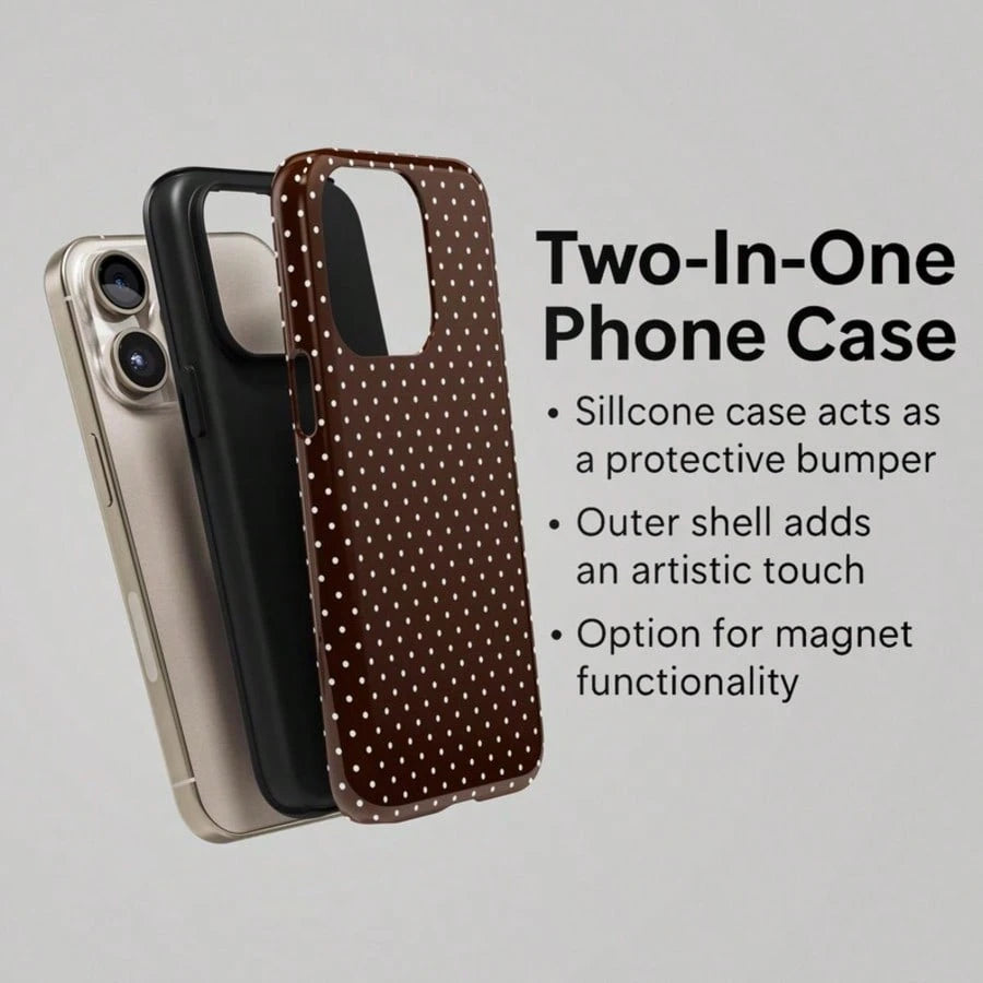 VESPOP Cute White Polka Dot Fashion Brown Base White Polka Dot Phone Case, Cute Y2K Style. Compatible With IPhone 17, 16, 15, 14, 13, 12, 11 Pro Max Plus Models,International Version, Not The Domestic