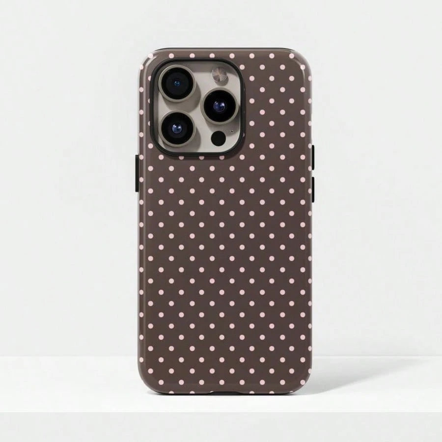 VESPOP Cute White Polka Dot Fashion Brown Base White Polka Dot Phone Case, Cute Y2K Style. Compatible With IPhone 17, 16, 15, 14, 13, 12, 11 Pro Max Plus Models,International Version, Not The Domestic