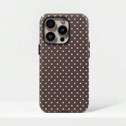 VESPOP Cute White Polka Dot Fashion Brown Base White Polka Dot Phone Case, Cute Y2K Style. Compatible With IPhone 17, 16, 15, 14, 13, 12, 11 Pro Max Plus Models,International Version, Not The Domestic